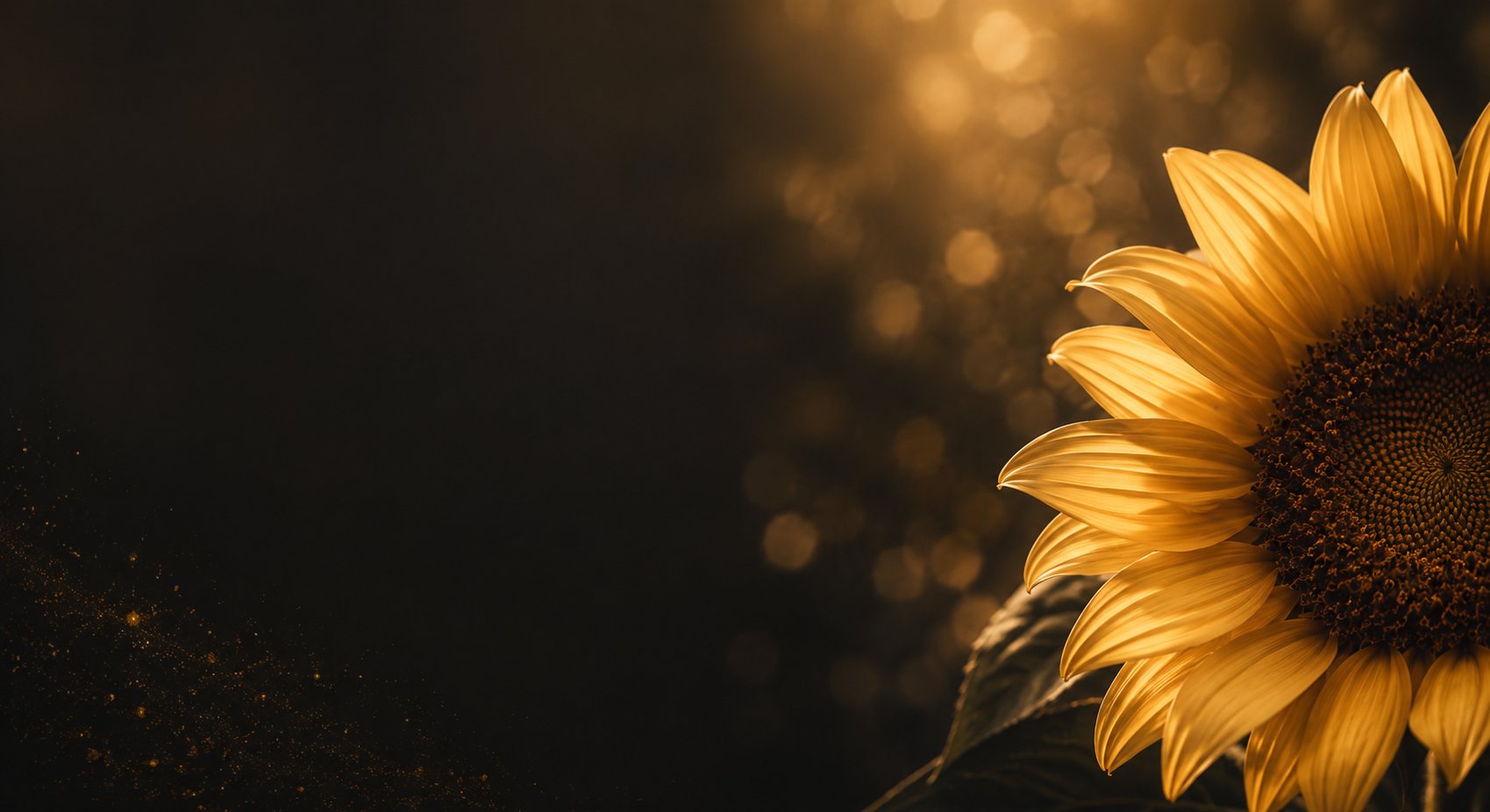 Backlit sunflower glowing in golden light